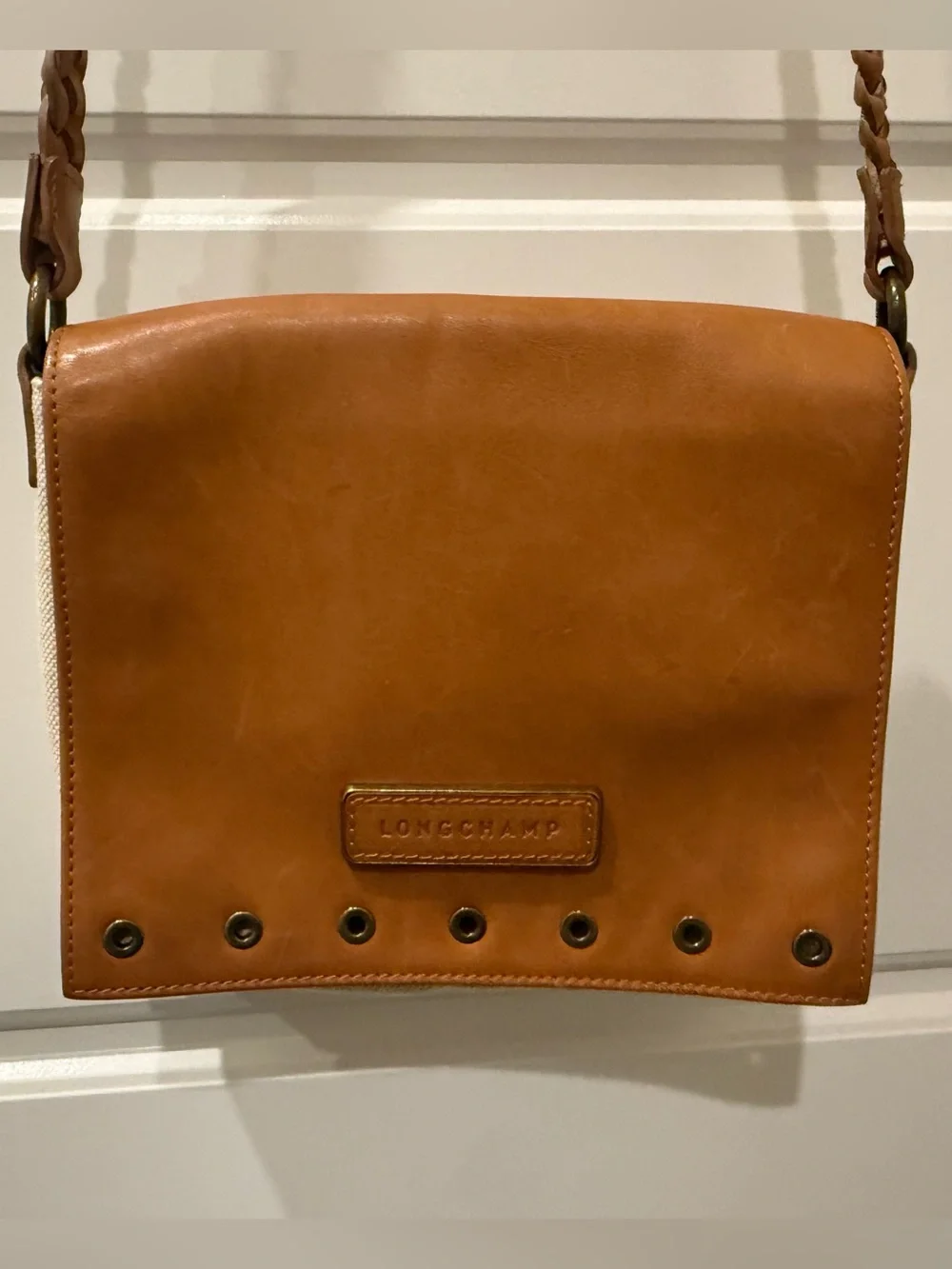 Kate Moss for Longchamp Vintage Brown Leather Crossbody Bag with Braided Strap